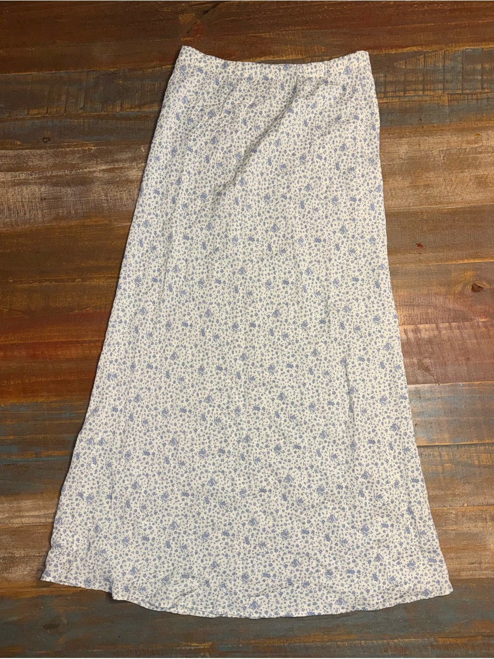 Audrey 3+1 White Maxi Skirt with Blue Floral Ditsy Print